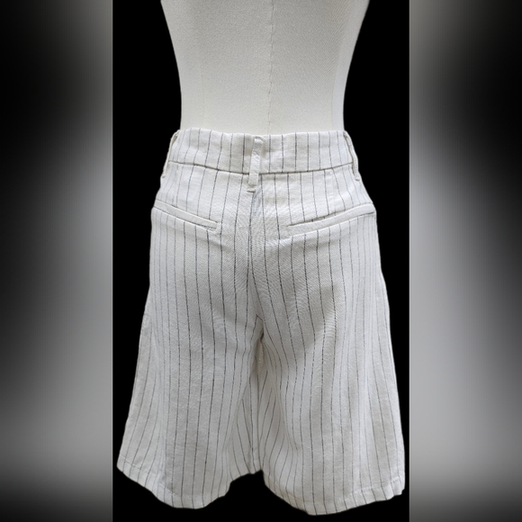 H&M White Pinstripe Linen Bermuda Shorts - Picture 3 of 8